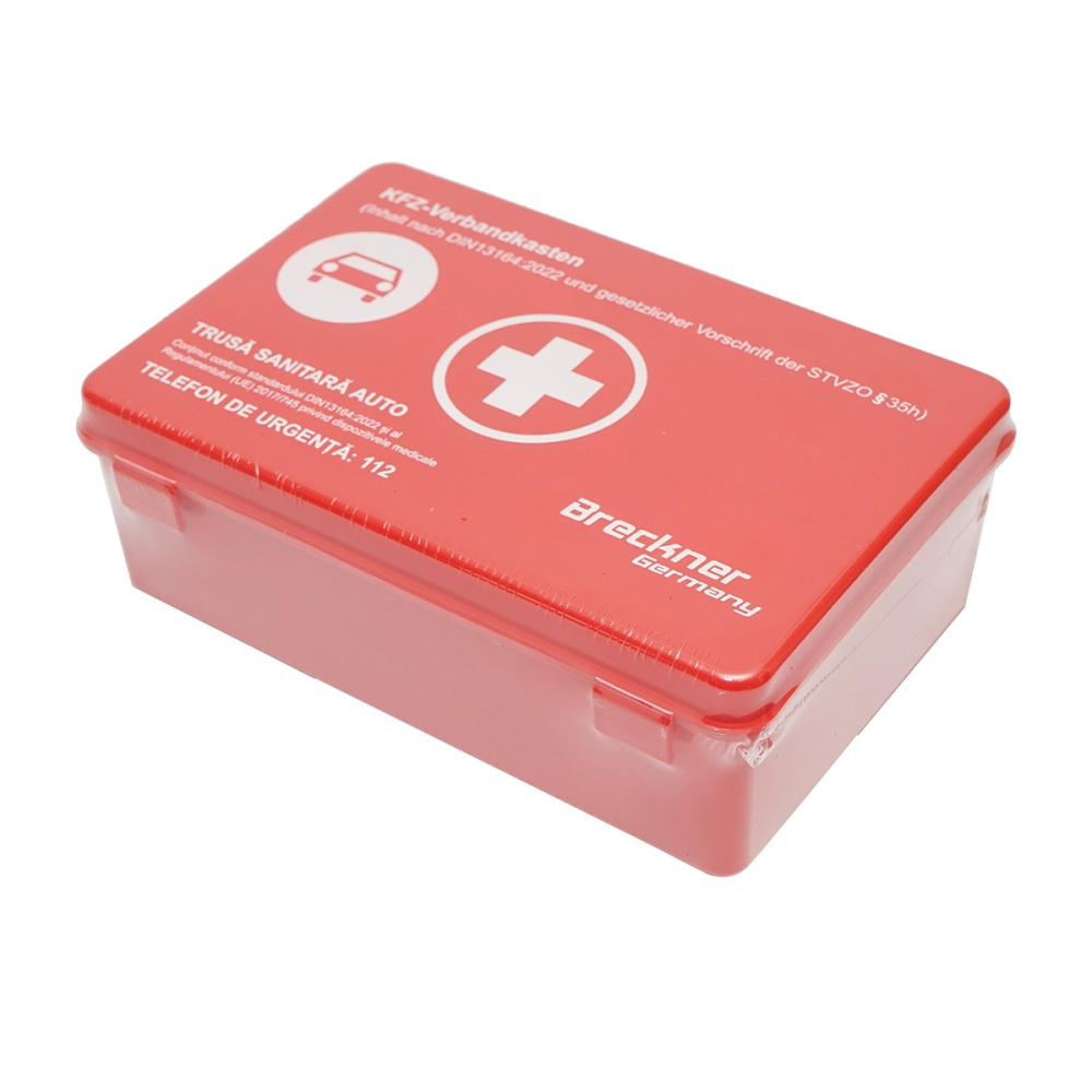 Trusa sanitara auto completa prim ajutor, conform DIN 13164:2022, valabilitate produse sterile 20.02.2031, echipare obligatorie auto si interventii urgente [5]