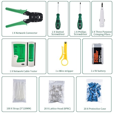 Trusa scule retelistica LAN, RJ 11,RJ 45,sertizare mufe,9 piese,baterie 9V inclusa [2]
