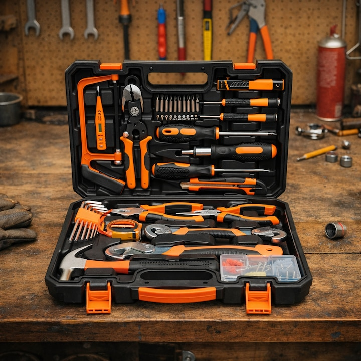 Trusa scule si unelte combinate 37 piese, set complet cu clesti, surubelnite, chei si accesorii pentru reparatii si bricolaj [2]