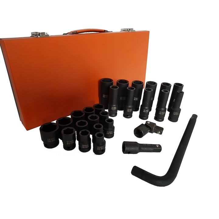 Trusa tubulare 1/2, 27 piese hexagonale lungi si scurte, chrome vanadium, 8-24mm, prelungitor si 2 extensii [2]