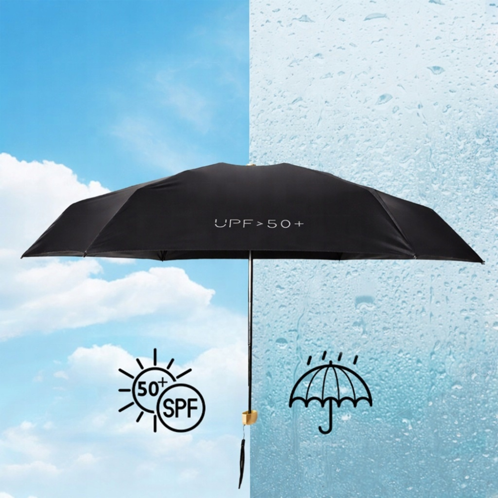 Umbrela mini pliabila manuala 18 cm, compacta de buzunar, protectie UV UPF50+, negru, usoara si portabila [7]