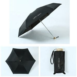 Umbrela mini pliabila manuala 18 cm, compacta de buzunar, protectie UV UPF50+, negru, usoara si portabila [5]