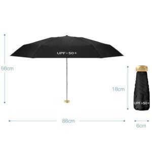 Umbrela mini pliabila manuala 18 cm, compacta de buzunar, protectie UV UPF50+, negru, usoara si portabila [4]