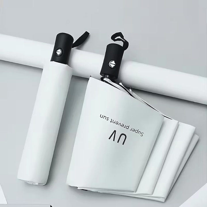 Umbrela pliabila automata protectie UV50+ si ploaie, vinil si otel, 96 x 67 cm, usoara, compacta, bej deschis [4]