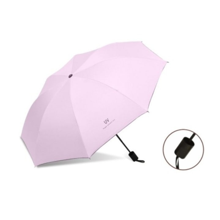 Umbrela pliabila automata protectie UV50+ si ploaie, vinil si otel, 96 x 67 cm, usoara, compacta, roz [3]