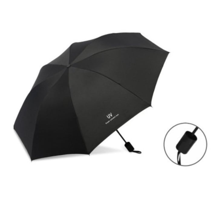 Umbrela pliabila automata protectie UV50+ si ploaie, vinil si otel, 96 x 67 cm, usoara, compacta, negru [3]