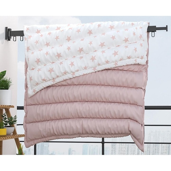 Uscator pentru rufe, pliabil, 18 carlige, extensibil 103-127 cm, aliaj aluminiu, 3 segmente, montare pe perete, negru [6]