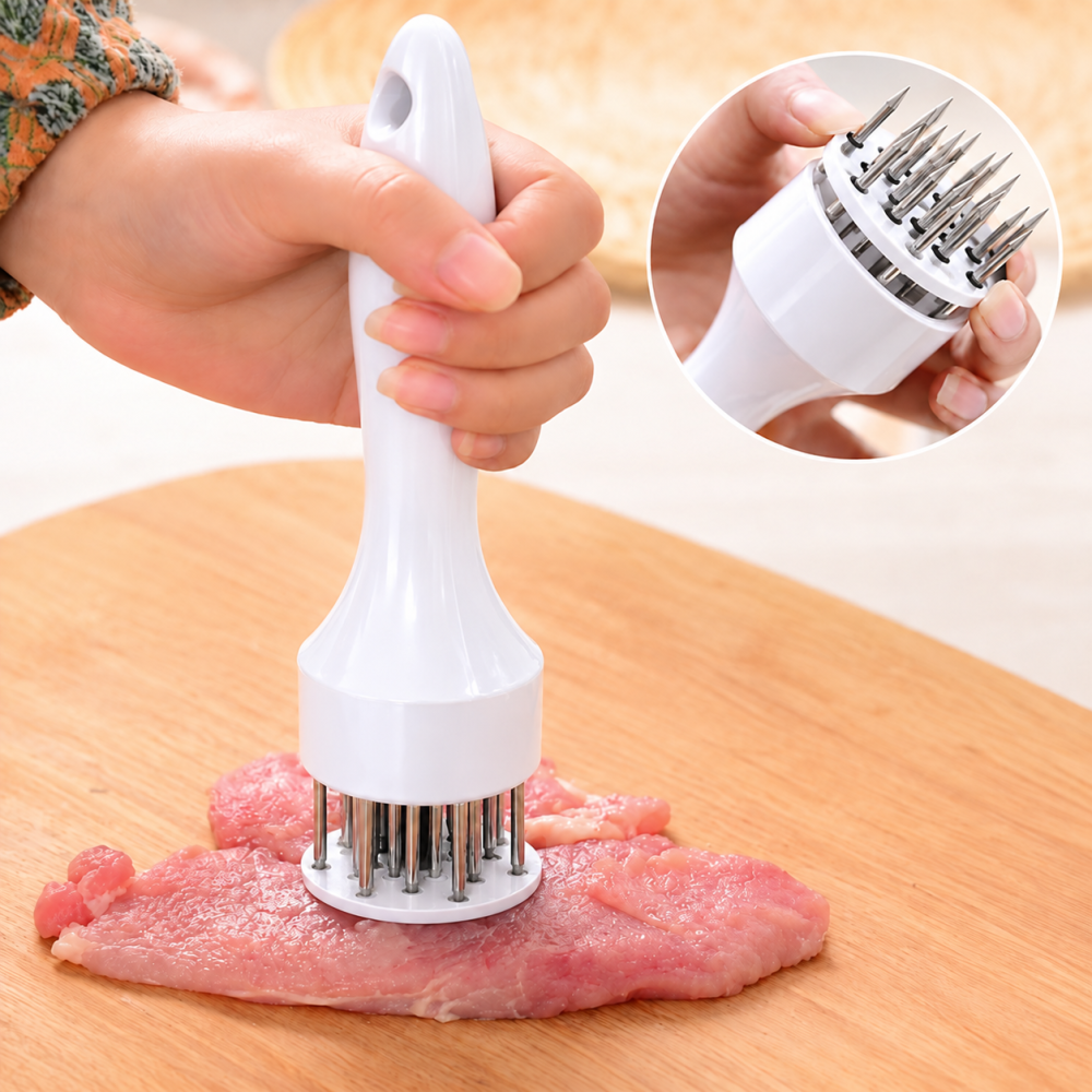 Ustensila alba pentru fragezit carne 20 cm, 21 tije din inox, fragezitor manual [2]