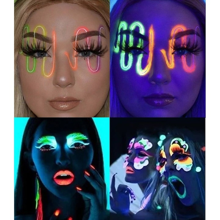 Vopsea pentru fata si corp 15 ml, culoare alb, pigment fosforescent fluorescent, activare cu apa, efect UV [4]