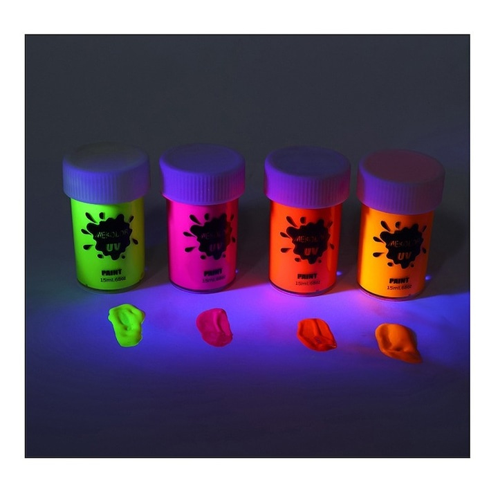 Vopsea pentru fata si corp 15 ml, culoare albastru, pigment fosforescent fluorescent, activare cu apa, efect UV [9]