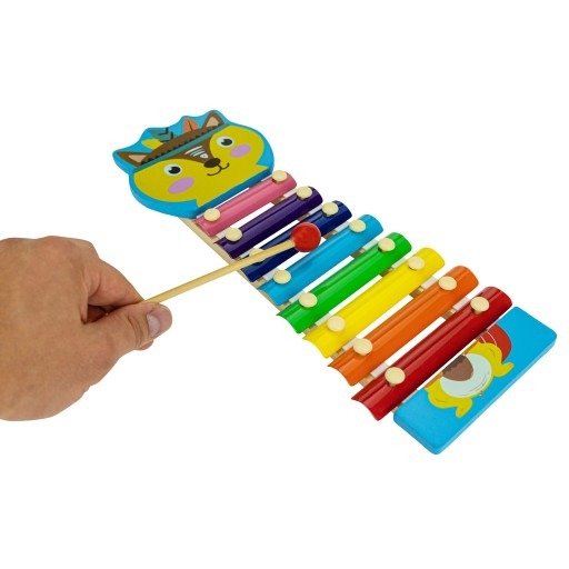 Xilofon din lemn pentru copii cu diverse animale, 8 note muzicale, 2 betisoare, 32 cm lungime - Multicolor [4]