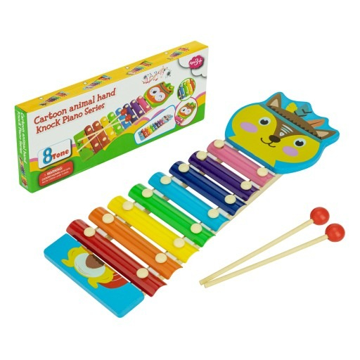 Xilofon din lemn pentru copii cu diverse animale, 8 note muzicale, 2 betisoare, 32 cm lungime - Multicolor [2]