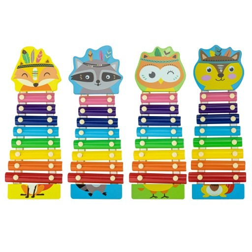Xilofon din lemn pentru copii cu diverse animale, 8 note muzicale, 2 betisoare, 32 cm lungime - Multicolor [3]