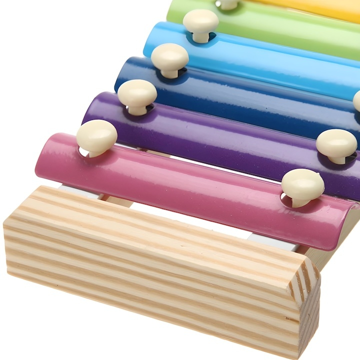 Xilofon pentru copii, 8 tonuri, carcasa din lemn, bete incluse, jucarie educativa pentru ritm si muzicalitate, culori curcubeu, 24 x 12.5 cm [9]