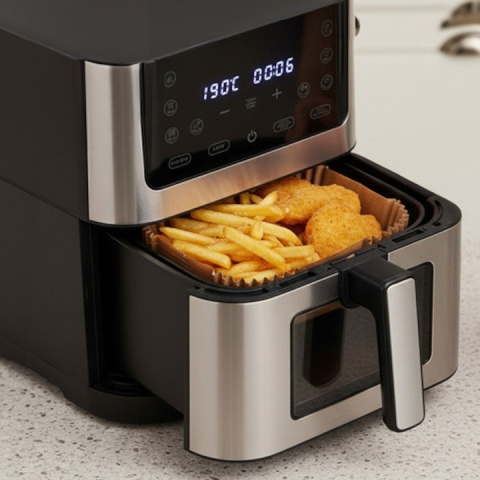 Set 100 hartii de copt pentru air fryer, cuptor, de unica folosinta, antiderapante, forma patrata, 16 x 16 cm, maro [14]