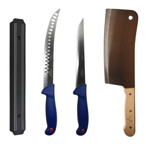 Cutite si tacamuri - Set profesional de macelarie, filetat transat, degresat, feliat, 2 cutite, satar, suport magnetic