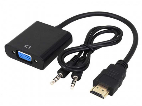 Accesorii PC / Tablete - Adaptor convertor HDMI tata la VGA mama, jack 3.5 mm audio mama, cablu audio, 25 cm, negru