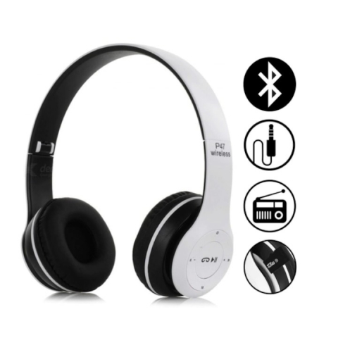 Casti audio, wireless, Bluetooth, lumini LED, radio FM, MP3, alb [1]