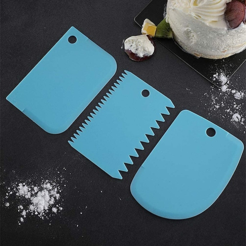 Set 3 spatule pentru decorat si ornat prajituri, torturi, plastic, 12 cm, albastru [3]