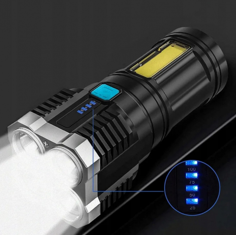 Lanterna portabila, 5 LED-uri, 4 moduri de iluminare, cablu Micro-USB inclus, ABS, baterie 1200 mAh, rezistenta la apa, negru [7]