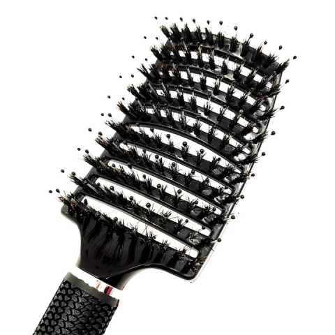 Perie de par, peri de mistret si nylon, curbata, design ergonomic, pentru descurcarea parului, negru, 24.5 x 6.5 cm [8]