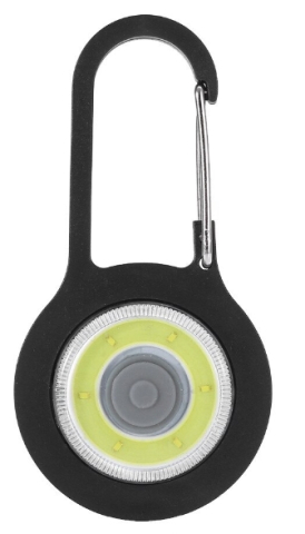 Iluminat LED - Dispozitiv iluminare portabil cu prindere carabiniera, LED alb, 3 functii lumina, negru, 8x4 cm