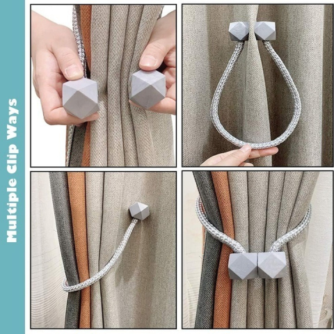 Magnet decorativ pentru draperii si perdele, design tip cub, 45 cm, poliester, gri [1]