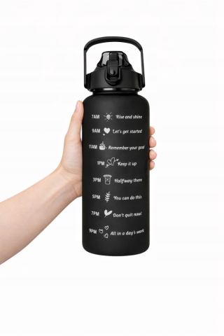 Set 3 sticle de apa, mesaje motivationale, plastic, pai, 2000 ml, 900 ml, 300 ml, fara BPA, negru [7]
