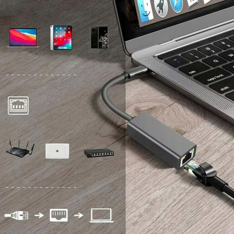 Adaptor Ethernet RJ45 la USB-C, indicator LED, 10/100/1000 Mbps, Plug&Play, aluminiu, pentru tableta, PC, laptop, argintiu [12]