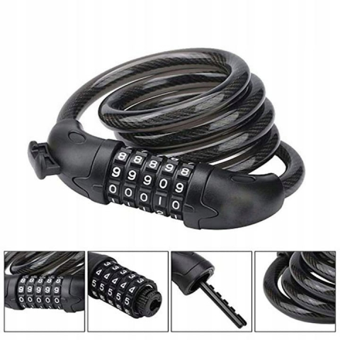 Antifurt cu cifru, suport de atasare pentru bicicleta, otel/PVC, lungime cablu 120 cm, negru [4]