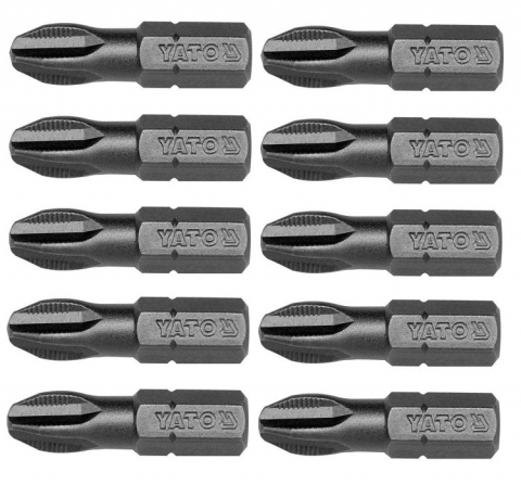 Surubelnite si biti - Set 10 biti profesionali Yato 1/4", 25mm, cap PH3, HRC 58-62, realizat din otel forjat, cu acoperire anticoroziva