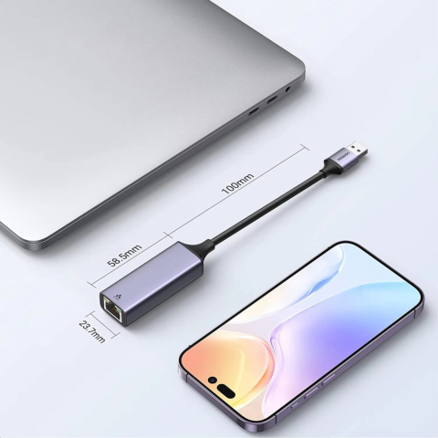 Adaptor USB–RJ45, Ethernet, 1000 Mbps, USB 3.0/2.0, Plug&Play, aluminiu, pentru tableta, PC, laptop, argintiu, 2.3 x 15.8 cm [10]