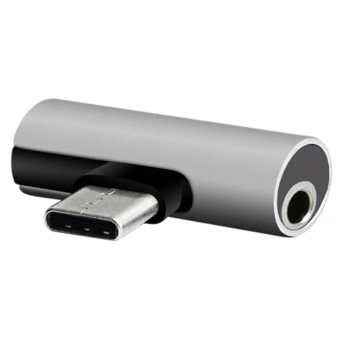 Accesorii telefon - Adaptor audio USB Type-C la miniJack 3.5 mm, gri