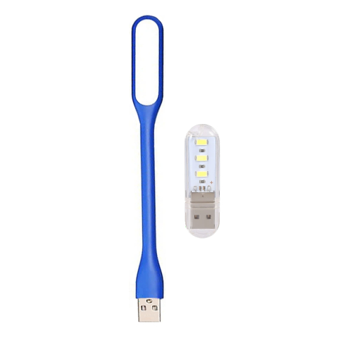 ELECTRONICE - Set 2 lampi LED USB portabile, 1 flexibila 1.5W albastru si 1 mini lampa 3 LED 3W, compatibile laptop, PC, consola, powerbank