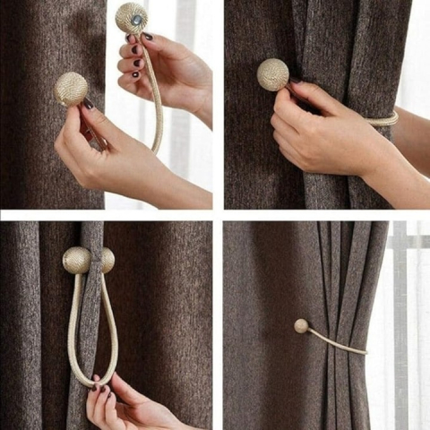 Magnet decorativ pentru perdele si draperii, tip snur, poliester, 44 cm, bej [2]
