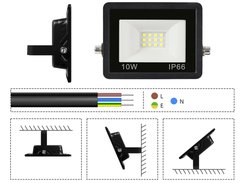 Proiector LED, iluminare exterior, putere 10 W, lumina rece 6000K, protectie IP66, rezistent la intemperii, negru [2]