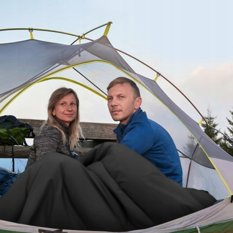 Sac de dormit pentru camping, drumetii, 2 in 1, impermeabil, poliester, 210 x 75 cm, negru, husa transport [9]