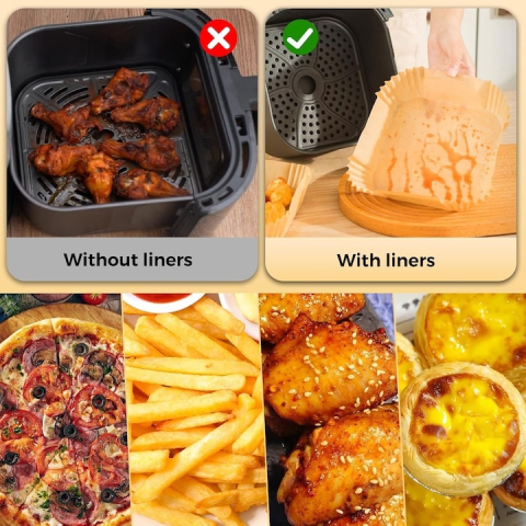 Set 100 hartii de copt pentru air fryer, cuptor, antiaderente, rezistenta pana la 220°C, patrate, 20 x 20 x 4.5 cm, maro [2]