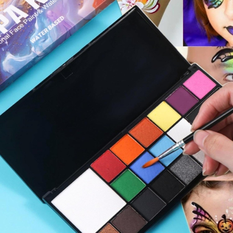 Paleta vopsele pentru fata si corp, 18 culori, pe baza de apa, pentru petreceri, evenimente, multicolor, 18 x 8 x 1.4 cm [1]