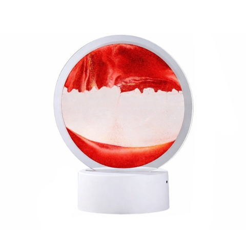 ELECTRONICE - Lampa decorativa LED cu efect 3D nisip curgator, tip clepsidra, rosu, baza alba, USB sau baterii, decor relaxant pentru dormitor, living si birou