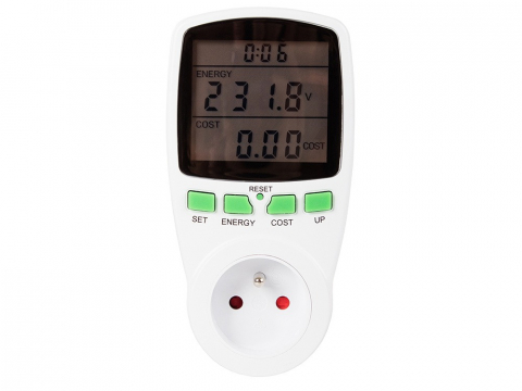 ELECTRONICE - Priza cu contor energie, curent electric, consum, amperaj, tensiune, display LCD, alb