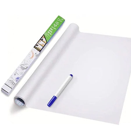 Jucării educative - Tabla de scris pentru copii, tip autocolant Alb pentru perete 45x200 cm,1 marker
