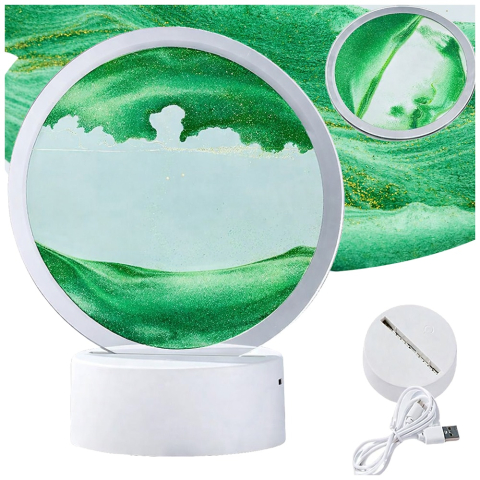 Lampa decorativa cu nisip in miscare, efect relaxant 3D, LED, verde, pentru living si dormitor, 19 x 10 cm [10]