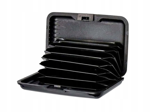 Portcard din metal inoxidabil, securizat, compartimentat tip acordeon, sistem inchidere magnetica, ultrasubtire si rezistent, 11 x 7.5 x 2 cm, negru [3]