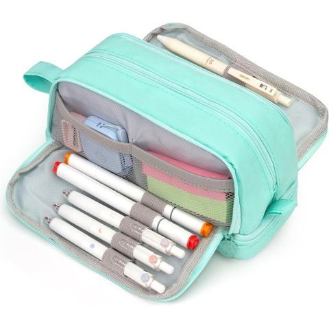 Diverse copii - Penar scolar, 4 compartimente, poliester, multifunctional, cu agatatoare, 21 x 9 x 8 cm, verde