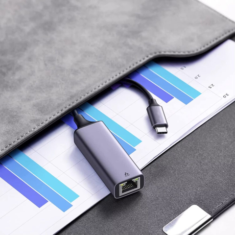 Adaptor Ethernet RJ45 la USB-C, indicator LED, 10/100/1000 Mbps, Plug&Play, aluminiu, pentru tableta, PC, laptop, argintiu [7]