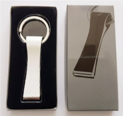 Breloc elegant din metal cu piele ecologica, argintiu, cu inel pentru chei, 8.7 x 3.2 x 1.1 cm, cutie inclusa [3]