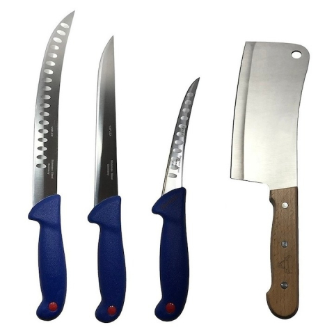 Cutite si tacamuri - Set profesional de macelarie, transat, injunghiat, dezosat, filetat, 3 cutite otel carbon, satar