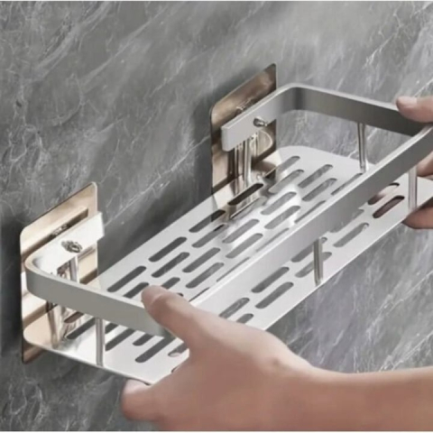 Raft suspendat pentru baie si bucatarie, montare cu suport adeziv, stil modern, otel inoxidabil, 30.5 x 13 x 5.5 cm, argintiu [10]