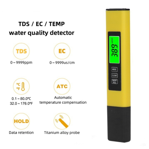 Tester profesional calitate apa 3 in 1, TDS, EC si temperatura, galben [3]